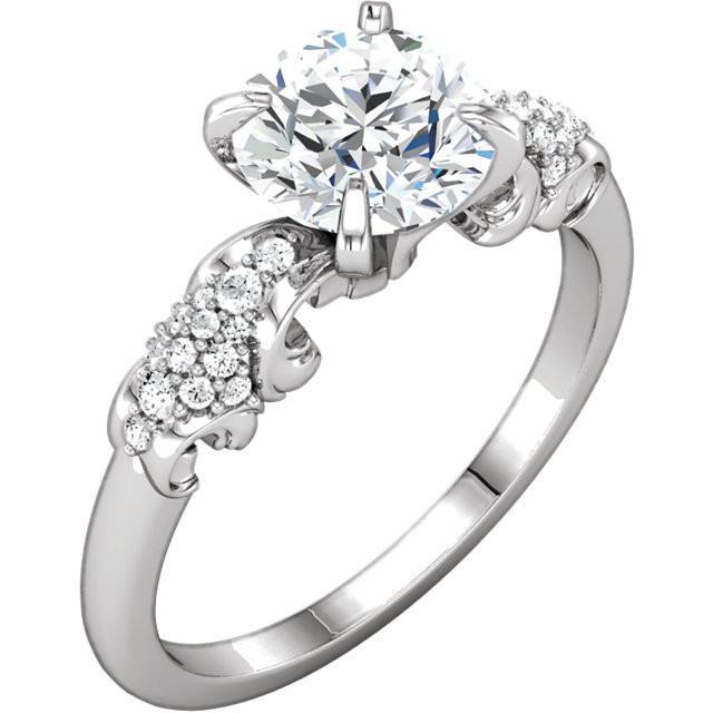 Round Real Diamond Engagement Ring Filigree 1.66 Carats White Gold 14K