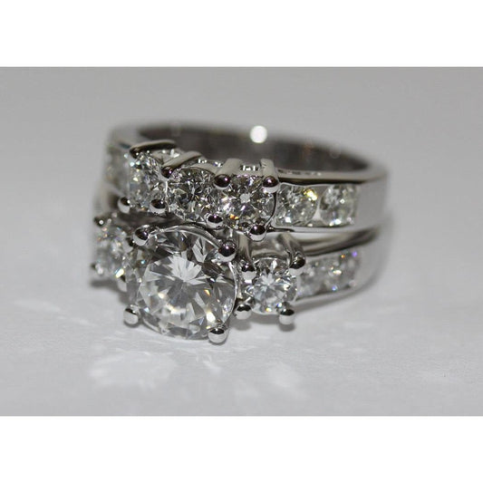 Round Real Diamond Engagement Ring Set 4.95 Carats White 