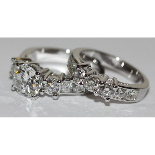 Round Real Diamond Engagement Ring Set 4.95 Carats White Gold 14K