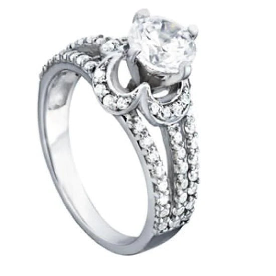 Round Real Diamond Engagement Ring Split Shank 1.35 Carats White Gold 14K