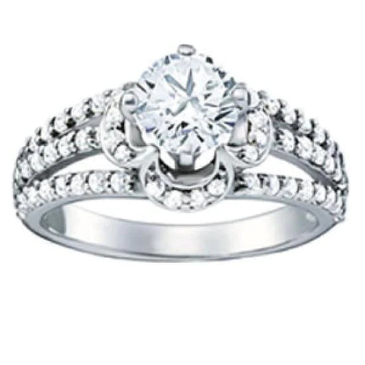 Round Real Diamond Engagement Ring Split Shank 1.35 Carats White Gold 14K