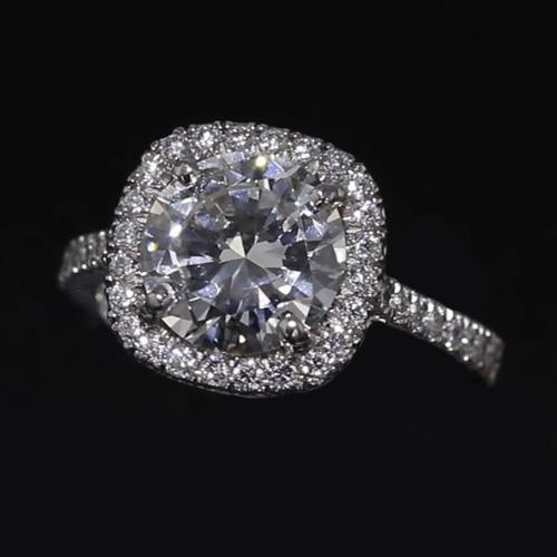 Round Real Diamond Halo Engagement Ring 2.75 Carats White Gold 14K 3