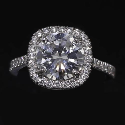 Round Real Diamond Halo Engagement Ring 2.75 Carats White Gold 14K