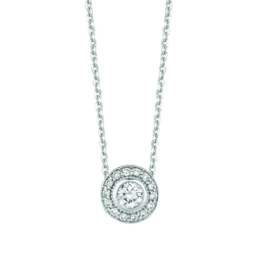 Round Real Diamond Halo Necklace Pendant 0.39 Carats 14K White Gold