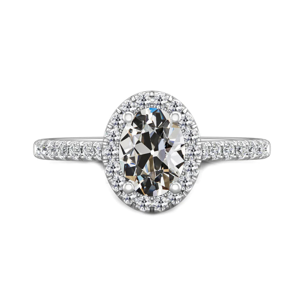 Round Natural Earth Mined Diamond Halo Oval Old Cut Anniversary Ring 5 Carats 14K Gold