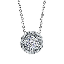 Round Real Natural Earth Mined Diamond Halo Pendant Necklace 1.47 Carats White Gold 14K