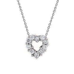 Round Real Diamond Heart Necklace Pendant 1.50 Carats White Gold 14K