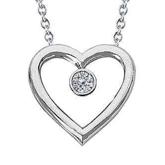 Round Real Diamond Heart Shape Pendant 0.50 Ct White Gold 14K