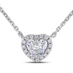 Round Real Diamond Heart Shaped Pendant Necklace 3.60 Carat White Gold 14K