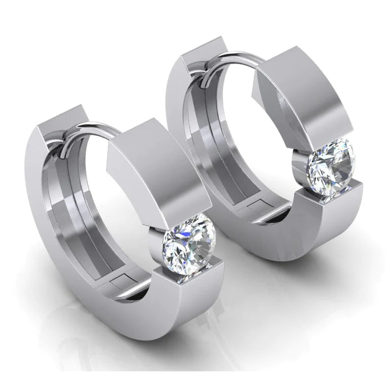 Round Real Diamond Huggies Earrings