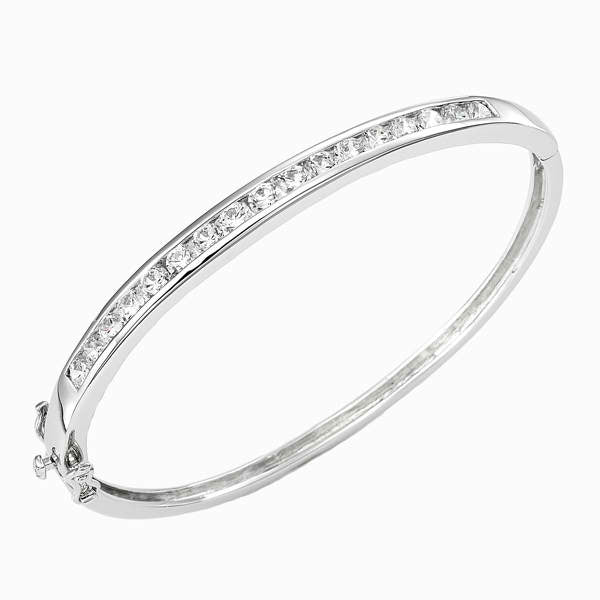 Round Real Diamond Ladies Bangle 2.55 Carats White Gold 14K