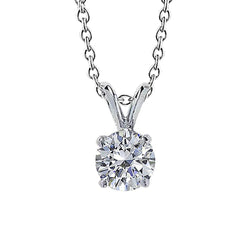 Round Real Diamond Lady Solitaire Necklace Pendant 1 Carat White Gold 14K