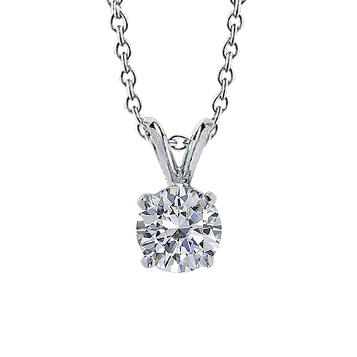 Round Real Diamond Lady Solitaire Necklace Pendant 1 Carat White Gold 14K