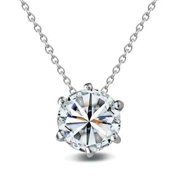 Round Real Diamond Necklace Pendant 0.95 Ct Six Prong Set Slide White Gold