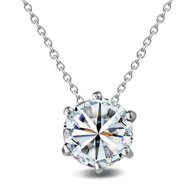 Round Real Diamond Necklace Pendant 0.95 Ct Six Prong Set Slide White Gold