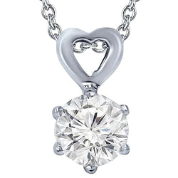 Round Real Natural Earth Mined Diamond Necklace Pendant 1.5 Carat Prong Setting White Gold 14K