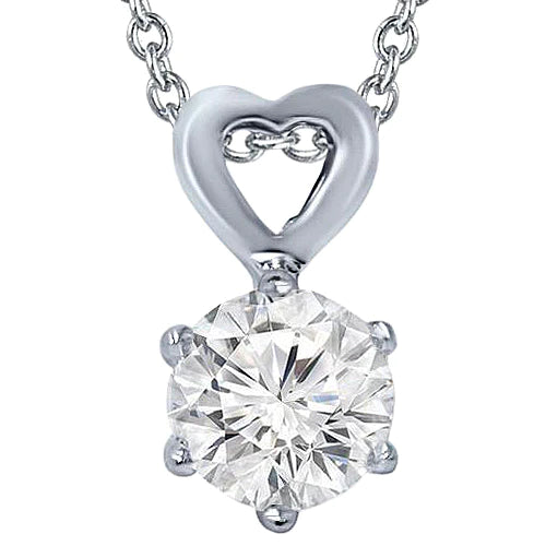 Round Real Diamond Necklace Pendant 1.5 Carat Prong Setting White Gold 14K