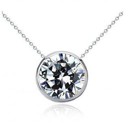 Round Real Diamond Necklace Pendant 2 Carats Bezel Set White Gold Jewelry