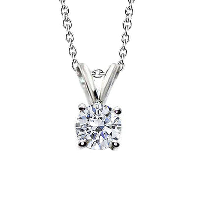 Round Real Diamond Necklace Pendant 2.50 Carats Prong Set White Gold 14K