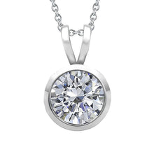 Round Real Diamond Necklace Pendant With Chain Bezel Set 1.50 Carat WG 14K