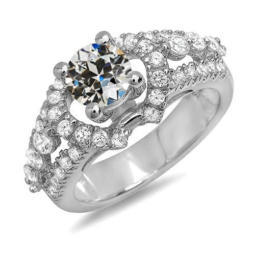 Round Real Diamond Old Cut Fancy Ring Prong Set Jewelry 5 Carats 14K Gold