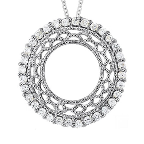 Round Real Diamond Pendant Circle 1.05 Carats White Gold 14K Without Chain