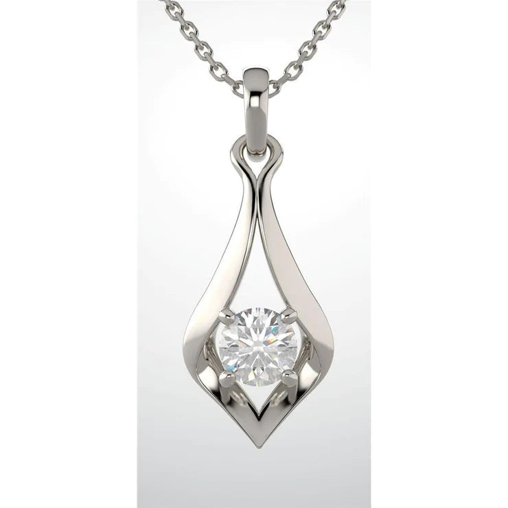 Round Real Diamond Pendant Necklace Four Prong Set 2 Ct. White Gold 14K