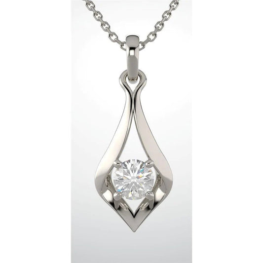 Round Real Diamond Pendant Necklace Four Prong Set 2 Ct. White Gold 14K