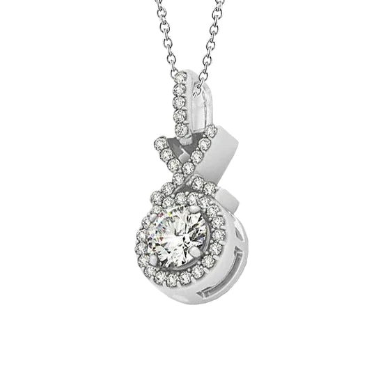 Round Real Diamond Pendant Necklace Without Chain 1.50 Carat White Gold 14K