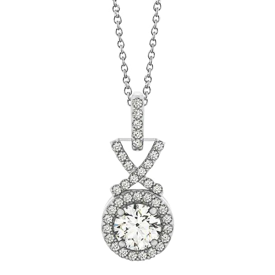 Round Real Diamond Pendant Necklace Without Chain 1.50 Carat White Gold 14K