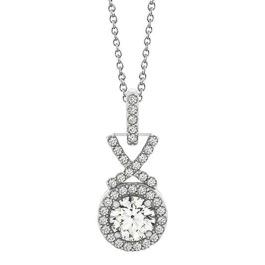Round Real Diamond Pendant Necklace Without Chain 1.50 Carat White Gold 14K