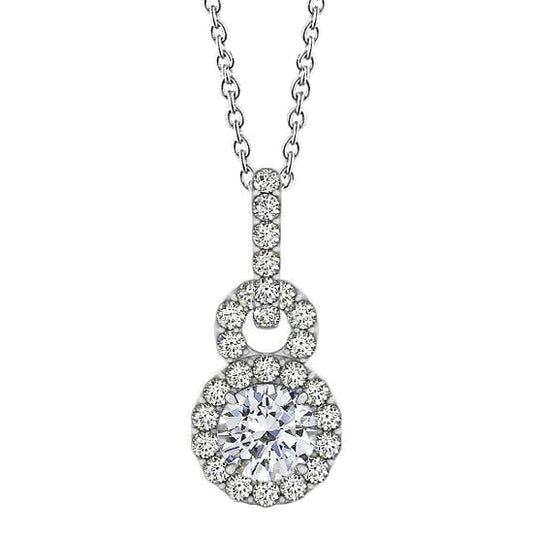 Round Real Diamond Pendant Necklace Without Chain 1.75 Carat White Gold 14K