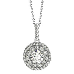 Round Real Diamond Pendant Necklace Without Chain 1.75 Carat White Gold 14K