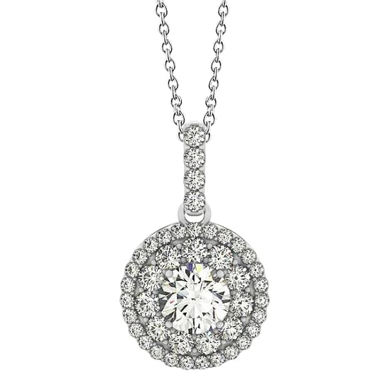 Round Real Diamond Pendant Necklace Without Chain 1.75 Carat White Gold 14K