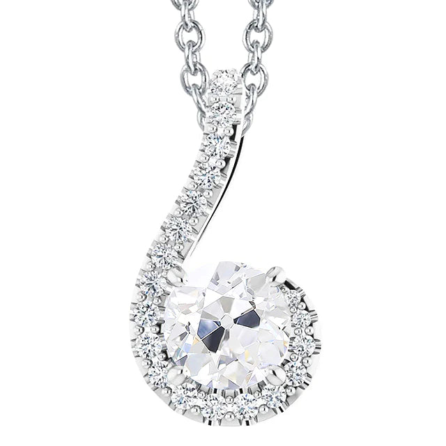 Round Real Diamond Pendant Slide Necklace 4 Carats Old Miner Curved Style