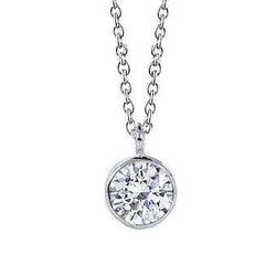 Round Real Diamond Pendant With Chain 2 Ct Bezel Set White Gold 14K