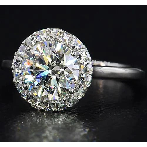 Round Real Diamond Ring Halo Style 5.50 Carats White Gold 14K