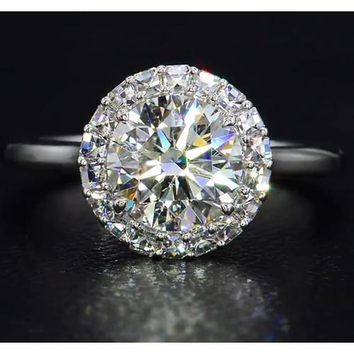 Round Real Diamond Ring Halo Style 5.50 Carats White Gold 14K