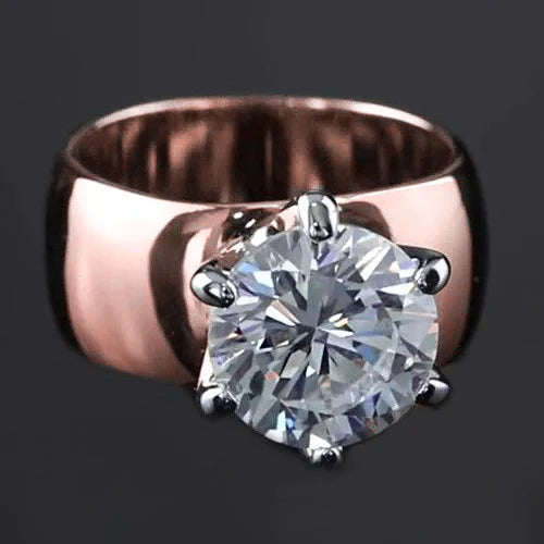 Round Real Diamond Solitaire Ring 2.50 Carats Thick Shank Two Tone 14K