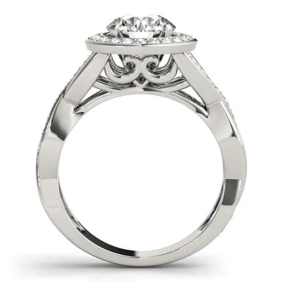 Round Real Diamond Solitaire With Accent Halo Ring 2.10 Carat WG 14K