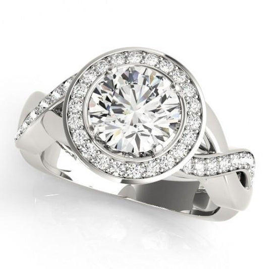 Round Real Diamond Solitaire With Accent Halo Ring 2.10 Carat WG 14K