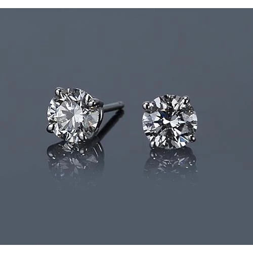 Round Real Diamond Stud Basket Set Earring 1.50 Carats White Gold 14K