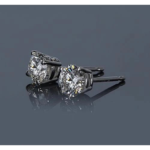 Round Real Diamond Stud Basket Set Earring 1.50 Carats White Gold 14K