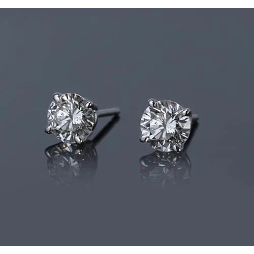 Round Real Diamond Stud Earrings 1 Carat White Gold 14K Jewelry