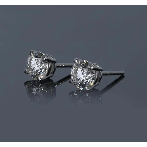 Round Real Diamond Stud Earrings 1 Carat White Gold 14K Jewelry