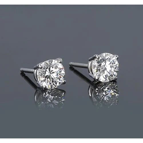 Round Real Diamond Stud Earrings 1.50 Carats Prong Style White Gold 14K