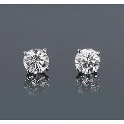 Round Real Diamond Stud Earrings 1.50 Carats Prong Style White Gold 14K
