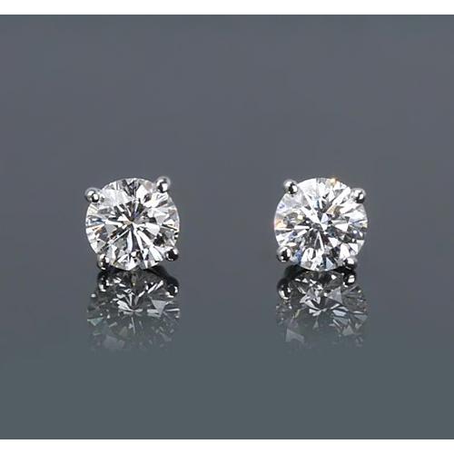 Round Real Diamond Stud Earrings 1.50 Carats Prong Style White Gold 14K