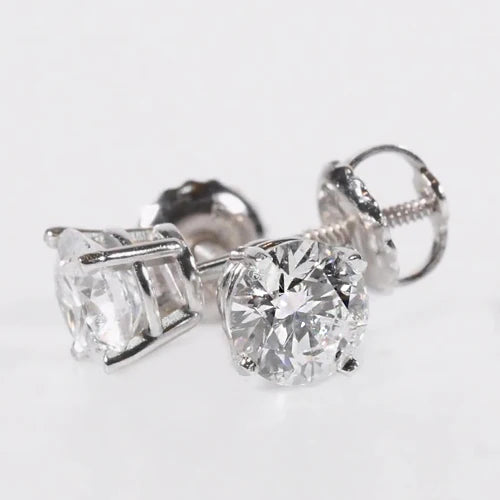 Round Real Diamond Stud Earrings 2 Carats