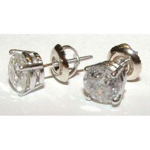 Round Real Diamond Stud Earrings 2.20 Ct. Solid 14K White Gold